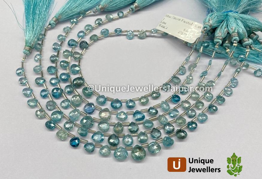 Blue Zircon Faceted Heart Beads